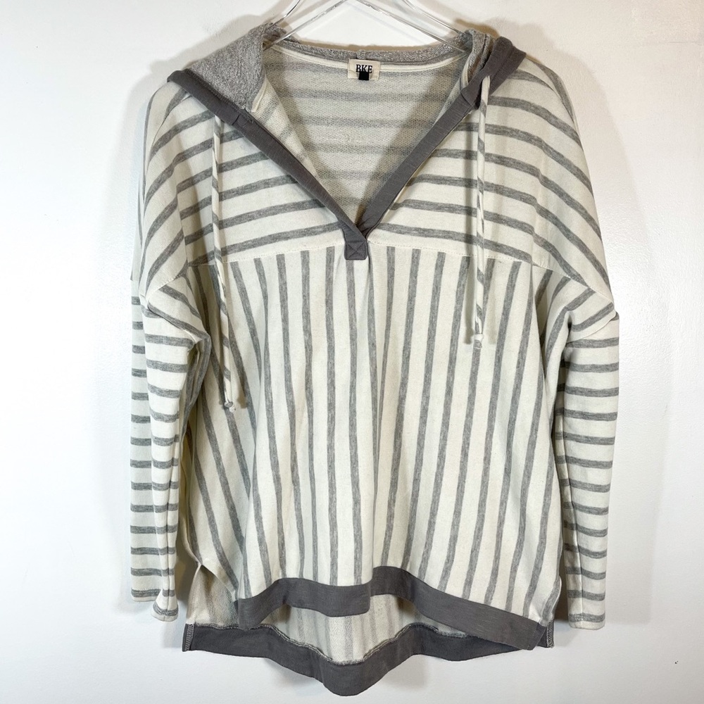 BKE Pullover Lightweight Hoodie Women’s Grey White  Soft Long Sleeve Top M